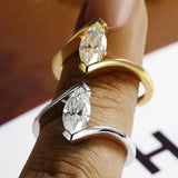 GRA Certified 5x10mm Marquise Cut Moissanite Diamond Solitaire Rings, 925 Sterling Silver Wedding Fine Jewellery