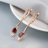 14 Karat Rolled Gold Red Water Drop AAA Zircon Crystals Long Dangle Elegant Earrings