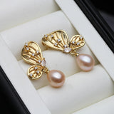 Butterfly Design Multicolour Natural Pearl AAA Zircon Diamonds Silver Drop Earrings