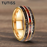 Meteorite Dark Red Dinosaur Bone Chips Inlaid 6/8mm Tungsten Carbide Rings