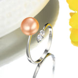 8-9mm Round Freshwater Cultured Pearl Crystal AAA Zircon Diamonds Silver Rings