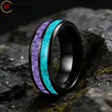 Dome Double Groove Inlaid Purple Carbon Fiber Turquoise Men and Women Tungsten Rings