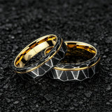 Black Geometric Hammered Offset Groove 8mm Tungsten Rings for Men Comfort Fit