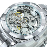 New Square Gold Skeleton Automatic Engraved Movement Luxury Stainless Steel Mechanical Watches - The Jewellery Supermarket