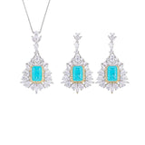 Luxury 8*12mm Paraiba Tourmaline Pendant Necklace Drop Earrings for Women - Charming Fine Jewellery Set - The Jewellery Supermarket