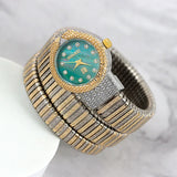 Elegant Snake Design Luxury Ladies Stainless Steel Band Zircon Diamonds Quartz, Rose Gold Silver Plated Wristwatches