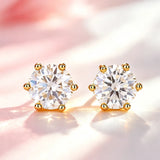 Classic Moissanite Diamonds Flower Stud Earrings 925 Silver with Six-Prong Setting