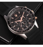 Amazing Gold Maserati Men's Watch Sports Leisure Luxury Europe and America Large Dial Black Silicone StrWatch.