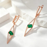 14 Karat Gold Filled Square Green AAA Zircon Diamonds Long Drop Earrings Fine Jewellery