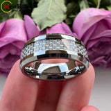 New Beveled White/Blue Carbon Fiber Inlay Fashion 6/8mm Comfort Fit Tungsten Carbide Wedding Rings for Men and Women - The Jewellery Supermarket