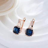 Superb 14K Rolled Rose Gold Crystal Flower Geometric Blue AAA Zircon Crystals Earrings -  Luxury Vintage Jewellery