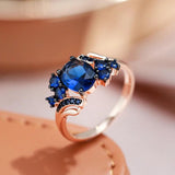 Hot Luxury Blue AAA Zircon Crystals Rolled 14K Rose Gold and Black Ring For Women Vintage Daily Fine Jewellery