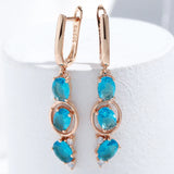 14 Karat Rolled Gold Fashion Blue AAA Zircon Crystals Vintage Long Dangle Earrings