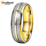 Double Groove White Meteorite Inlay 6MM 8MM Tungsten Wedding Ring Men And Women