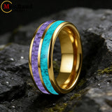 Dome Double Groove Inlaid Purple Carbon Fiber Turquoise Men and Women Tungsten Rings