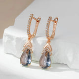 14 Karat Filled Gold Shiny Grey AAA Zircon Crystal Drop Earrings For Women Fine Jewellery