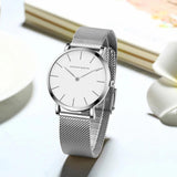 New Simple Elegant Rose Gold Tone Stainless Steel Women Bracelet Watch - Quartz Movement Steel Mesh Watches