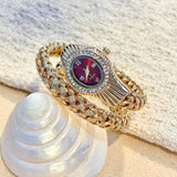 Snake Head Embellished Crystals Hollow-Out Woven Steel Bracelet Women's Watch