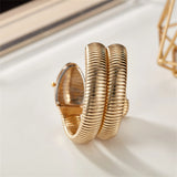 Fashion Avantgarde Luxury Gold Quartz Snake Watches for Women with Zircon Diamonds - Winding Bangle Ladies Watches