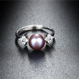 High Quality White,Pink,Purple,Black,Gold Pearls AAA Zircon Diamonds Silver Rings