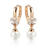14 Karat Gold Filled Pearl AAA Zircon Diamonds Elegant Long Dangle Earrings For Women