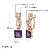 Luxury Large Square AAA Purple Zircon Crystals 14K Rolled Rose Gold Dangle Earrings - Vintage Style Jewellery