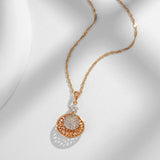 Luxury Filled 14K Rose Gold Full AAA Zircon Diamonds Pendant And Necklace - High Quality Daily Fine Jewellery