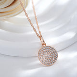 14K Filled Rose Gold White AAA Zircon Coin Round Pendant Long Women Necklace - Party Daily Matching Jewellery