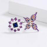 Butterfly Flower Red Green AAA Zircon Crystals Handmade Enamel Open Ring