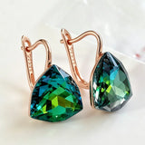 14 Karat Gold Filled Unique Gradient Big Green Zircon Crystal Luxury Dangle Earrings