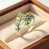 Fashion 925 Sterling Silver Green Leaf Shape Open Vintage Handmade Ring