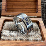 Gear Wheel Blue Carbon Fiber Inlay Unique 6/8mm Tungsten Carbide Wedding Rings