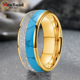 White Meteorite Block-like Turquoise Inlay 6/8MM Tungsten Rings for Men And Women