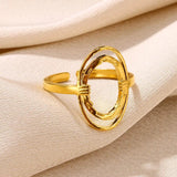 New in 18k Gold Color Plated Stainless Steel Rings For Women, Girls - Fashion Hollow Oval Ring Birthday Gift Jewellery