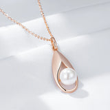 Elegant Classic 14K Rolled Rose Gold Pearl Pendant And Necklace For Women - Fine Party Jewellery