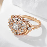 Unique Fashion Crystal Flower 14K Filled Rose Gold With Shiny AAA+ Zircon Crystal Ring - Daily Vintage Jewellery