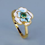 Fashionable AAA Zircon Handmade Enamel Elegant Green Flower Shape Rings