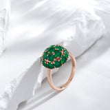 Unusual 14K Rolled Gold Full Sparkling Green AAA Zircon Crystals Luxury Ring