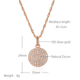 14K Filled Rose Gold White AAA Zircon Coin Round Pendant Long Women Necklace - Party Daily Matching Jewellery