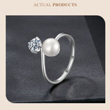 Luxury Round VVS1 D Colour 0.5CT Moissanite Freshwater Pearl Open Silver Ring