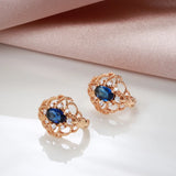 14 Karat Gold Filled Trend Blue AAA Zircon Diamonds Romantic Hollow Flower Earrings