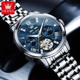 Luxury Skeleton Flywheel Automatic Watch for Men - Dual Calendar Waterproof Luminous Stainless Steel Watch