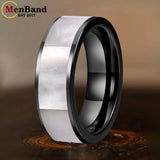 White Mother Of Pearl Shell Inlay Plane Polished Black Tungsten Ring for Men Women