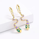High-quality Creative Handmade Enamel Snake Shape Zircon Accents Long Earrings