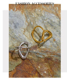 18K Gold Plated Minimalist Stainless Steel Oval Hollow Stylish Chic Open Ring