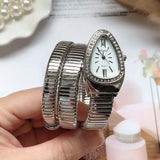 Elegant Luxury Jewellery Snake Design Zircon Diamonds Gold Colour Stainless Steel Women Quartz Bracelet Wristwatches