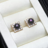 Square Design Real Multicolour Pearls AAA Zircon Diamonds Silver Stud Earrings