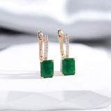 14 Karat Gold Filled Square Opal Dark Green AAA Zircon Crystal Vintage Earrings For Women