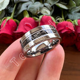 Pipe Cut Polished Finish Groove Inlay Silver Colour Men Women Tungsten Wedding Rings
