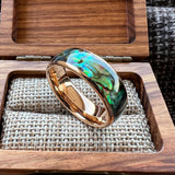 Multicolor Abalone Shell Inlay Domed Polished 4/6/8MM Men Women Tungsten Rings